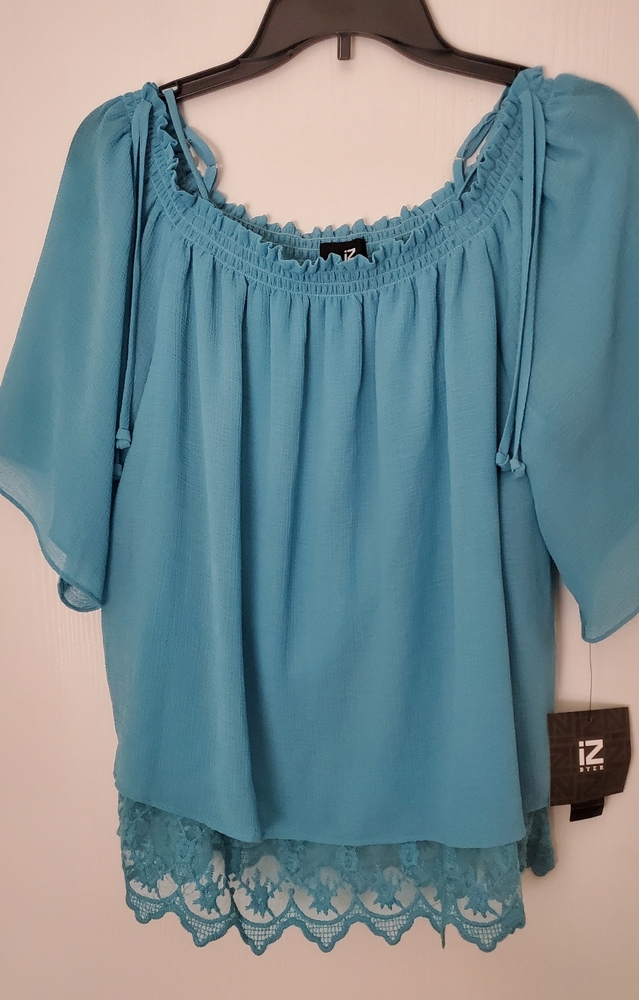Womens aqua IZ Sheer blouse s/s NWT SZ. XL